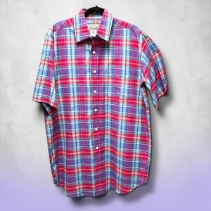 Liberty Blues Mens Tall Large Plaid Short Sleeve‎ Button Down Shirt Red Blue